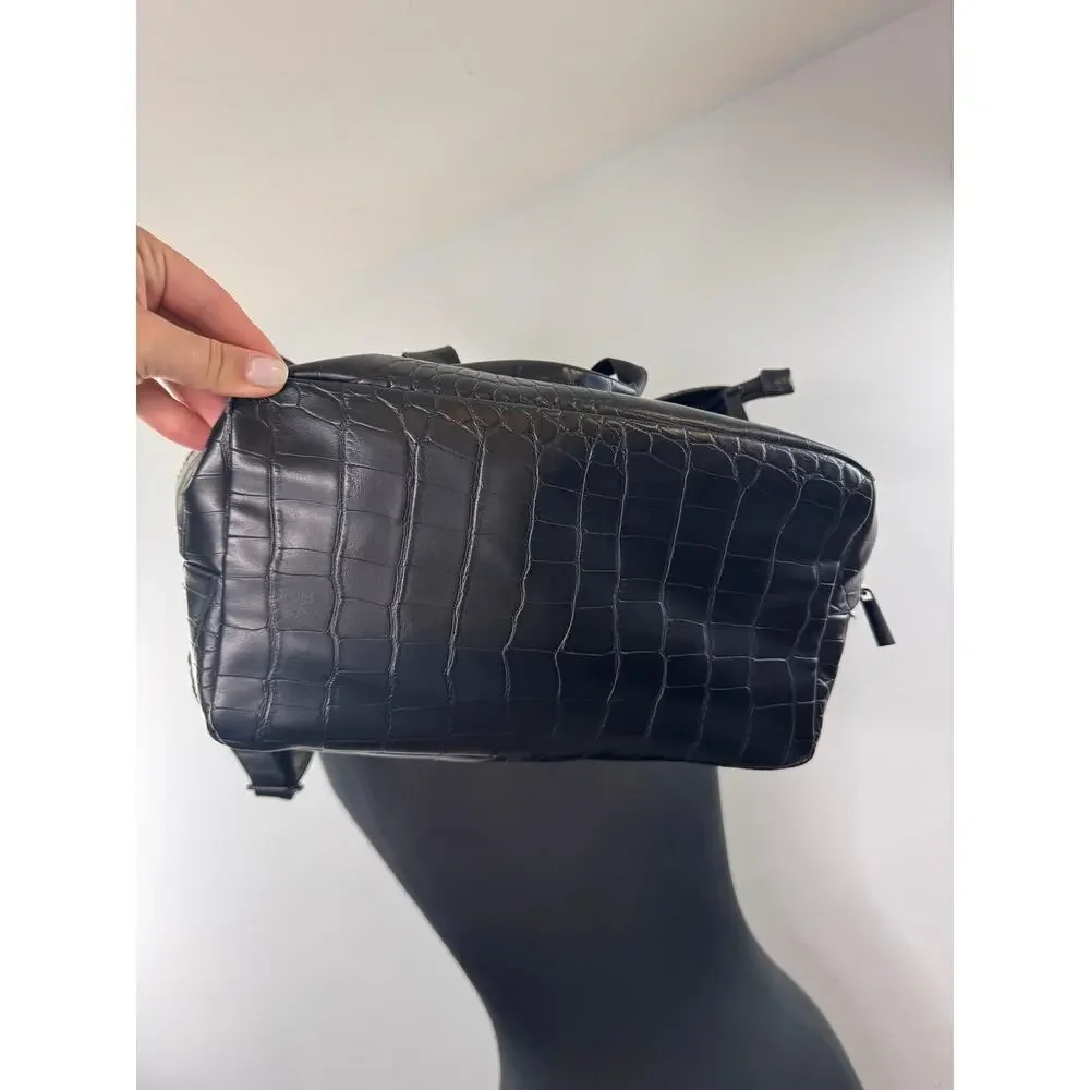 Beis Black Convertible Backpack Croc Embossed Leather Crossbody Travel Bag